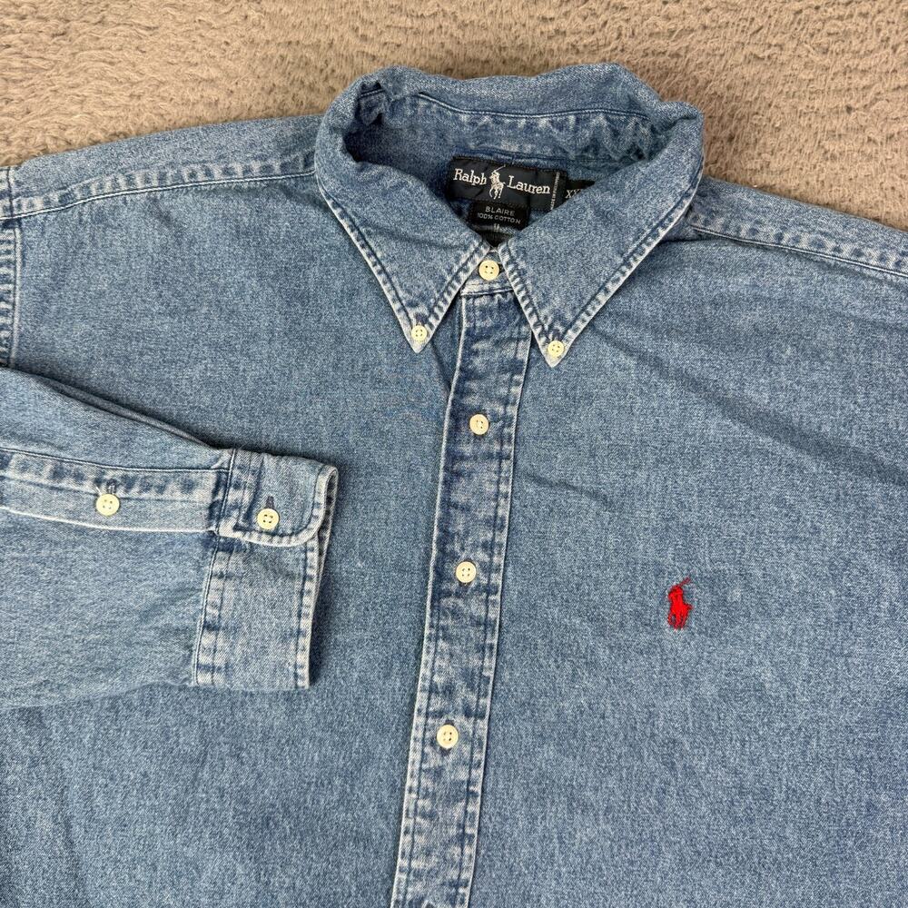 Vintage Polo Ralph Lauren Blaire Denim Shirt Mens 2XL Blue Long Sleeve Work